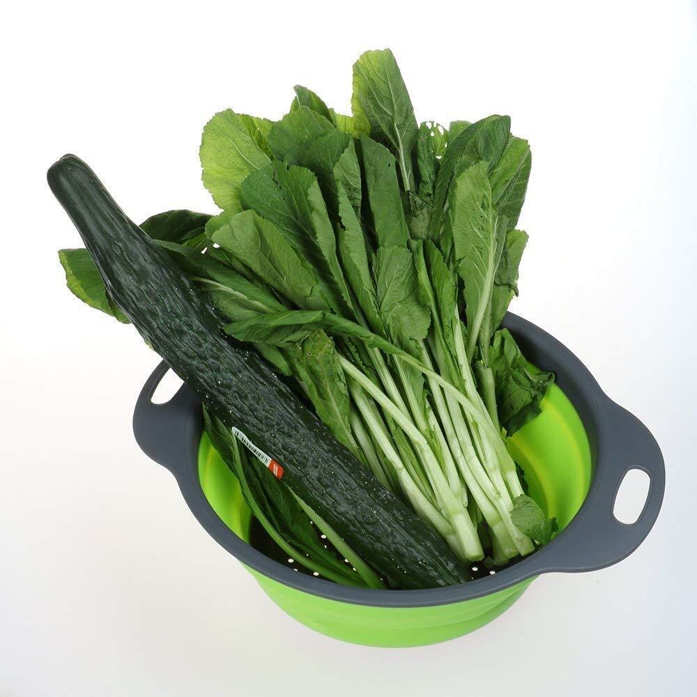 SGMY Green Collapsible Colander 2 Sets, Kitchen Foldable Silicone Strainer, Non-Toxic Easy to Clean