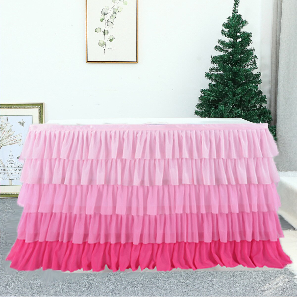 Table Skirt Tableware Table Cloth 5 Layer Tulle Table Skirt Party Tutu Cover Birthday Wedding Banquet Decor Party Decorations: 6FT 185x77cm / Pink
