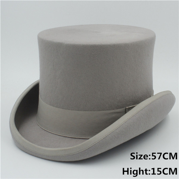 5 farve top hat 15cm 4 størrelse uld kvinder mænd top fedora hat tryllekunstner kaffe steampunk cosplay punk fest kasketter: Lysegrå 57cm