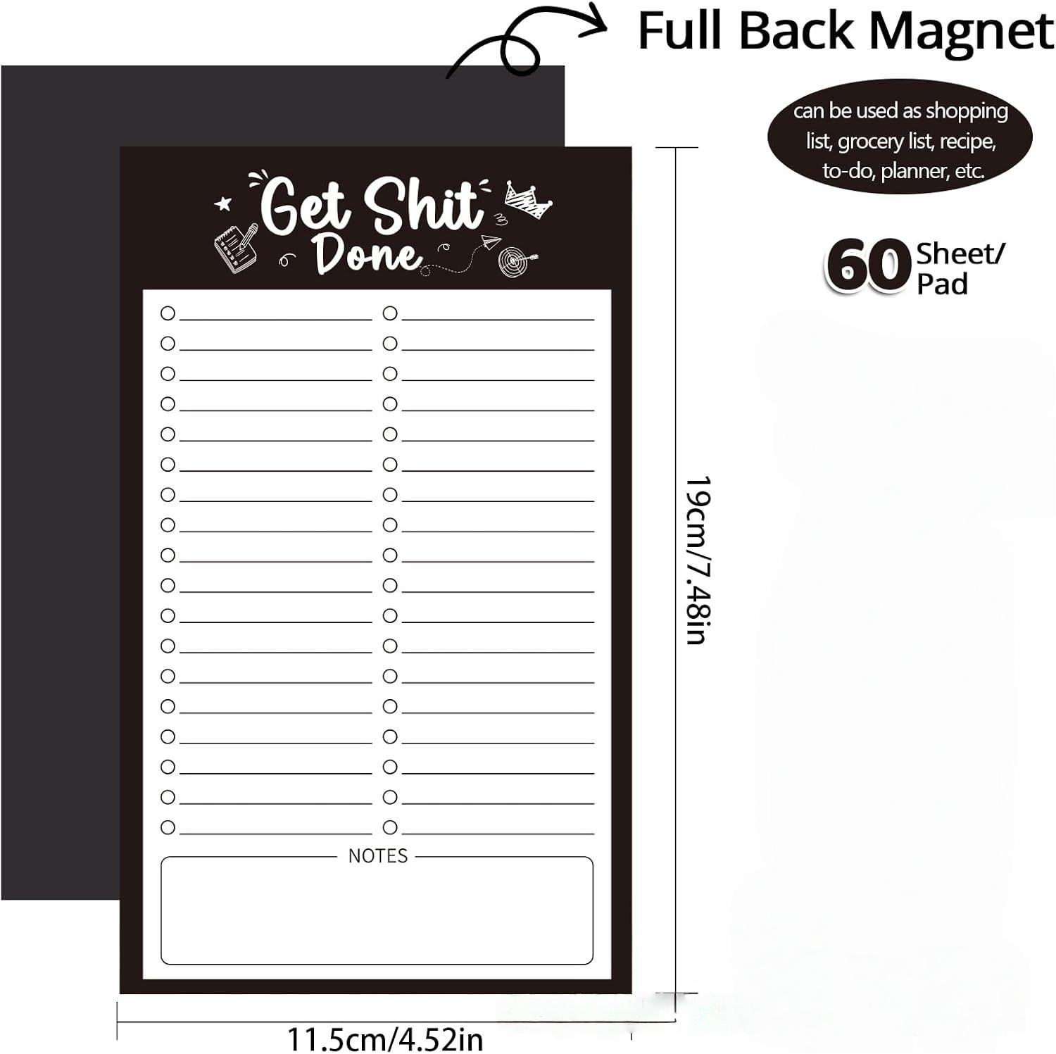 1pc Pink Flowers Magnetic Refrigerator Notepad，Portable Magnets Memo，Home Kitchen Shopping List Student Office Plan Notepad: black