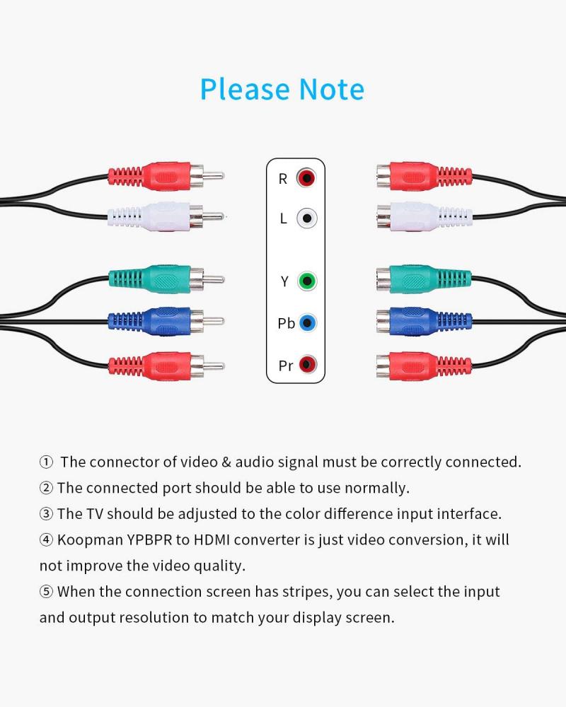 5 RCA YPbPr To HDMI Component Supports 4K RGB Video Audio Converter Adapter HDTV Monitor With Power Adapter