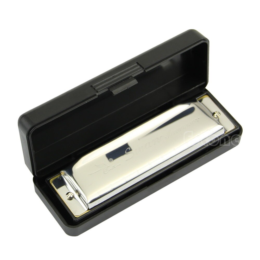 1pc Swan Harmonica 10 Hole Key of C for Blues Rock Jazz Folk Harmonicas Silver Musical Accessories