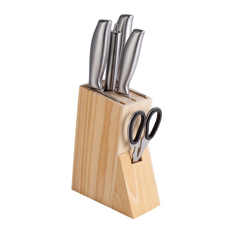 Juego de cuchillos de acero inoxidable, utensilios de cocina de fábrica, , mango de sándwich, , 6 piezas: wooden seat