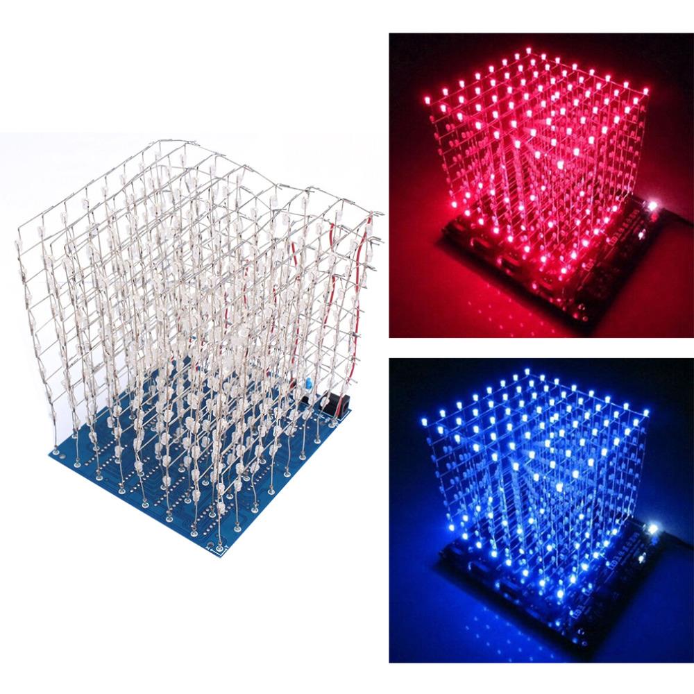 Kit de bricolaje de luz LED 3D cuadriculada, 8x8x3mm, Cubo de luz LED blanco, azul/rojo, lámparas de tablero de mesa PCB,