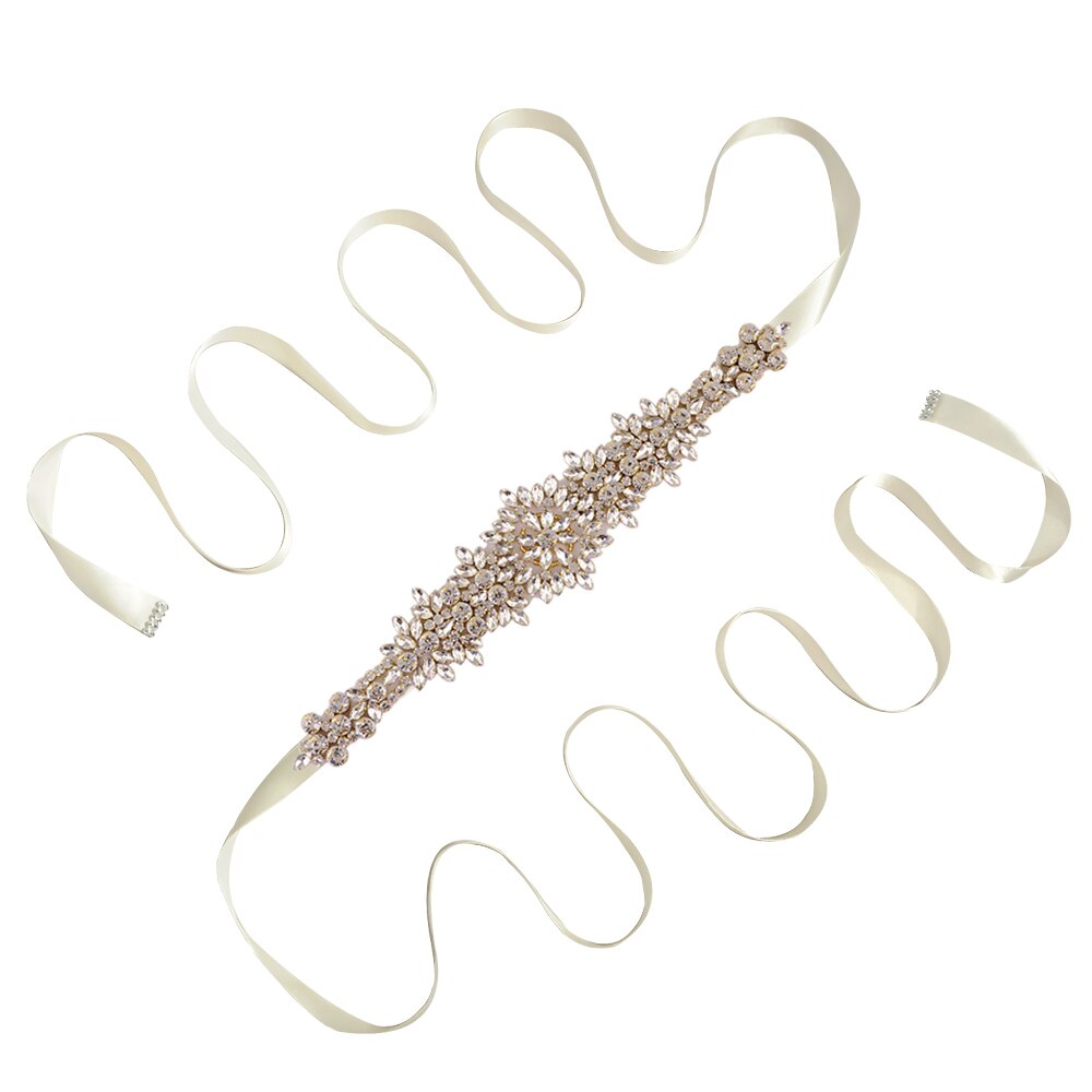 TRiXY S319-G Goldene Strass Gürtel Braut Gürtel Schärpen Bänder Hochzeit Gürtel Schärpen funkelnd Braut Gürtel Brautjungfern Kleider Gürtel: Elfenbein