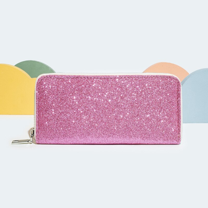 Mode Dames Rits Portemonnee Grote Capaciteit Glitter Clutch Bag Vrouw Pu Lederen Portemonnee Mode Vrouwelijke Telefoon Tas: Roze