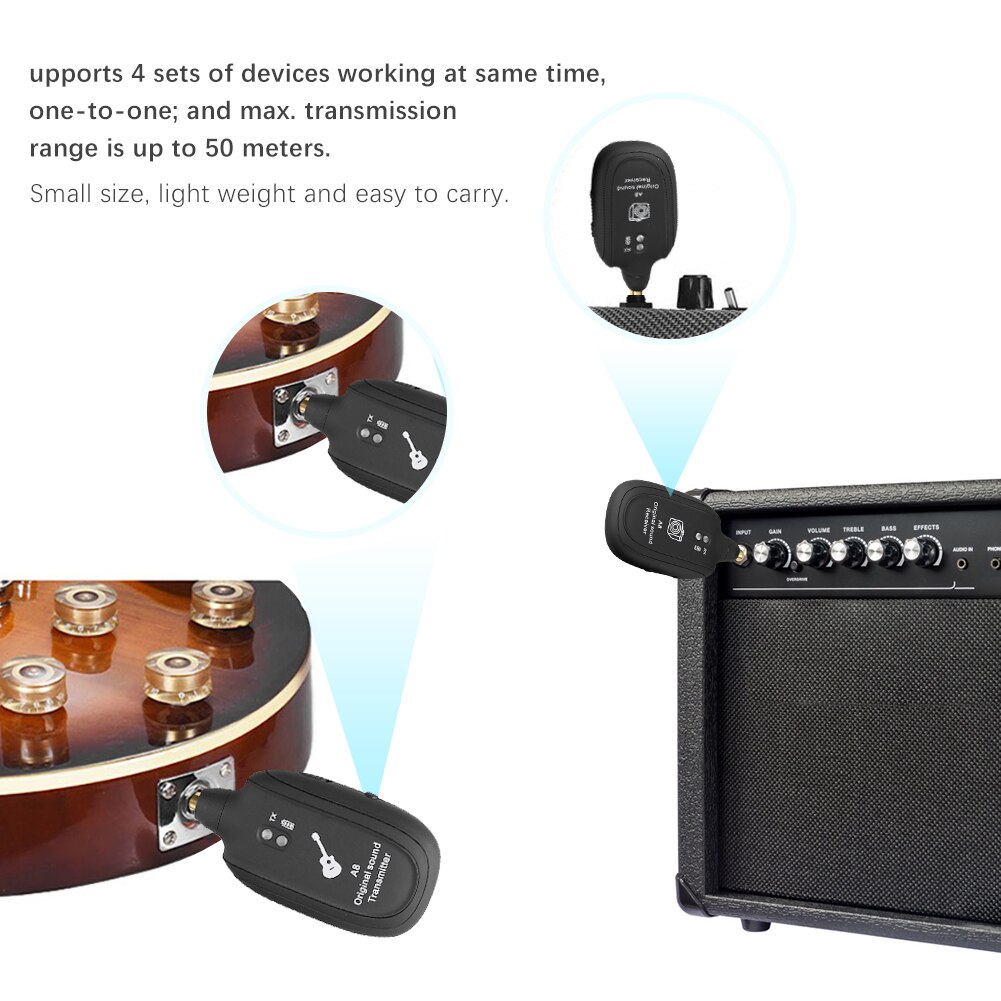 UHF Guitar Wireless System Transmitter Receiver Built-in Rechargeable Built-in Rechargeable Wireless Guitar Transmitter