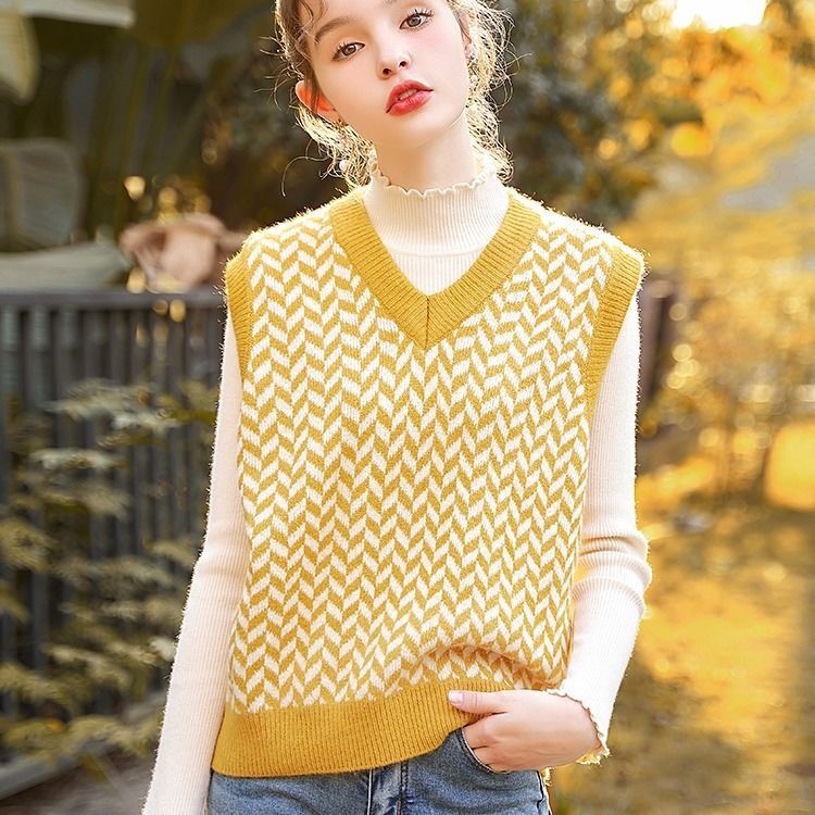 Dames mouwloze trui herfst engelse stijl vintage – Grandado