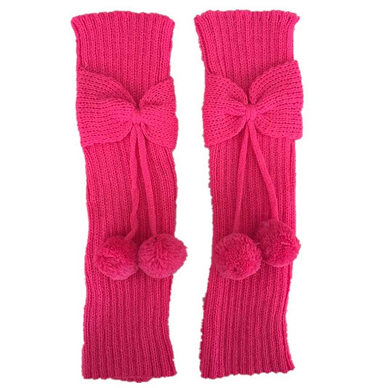Winter Kids Meisjes Strik Beenwarmers Gebreide Pompom Been Mouwen Mode Voet Cover Kinderen Knie Pad: Rose red