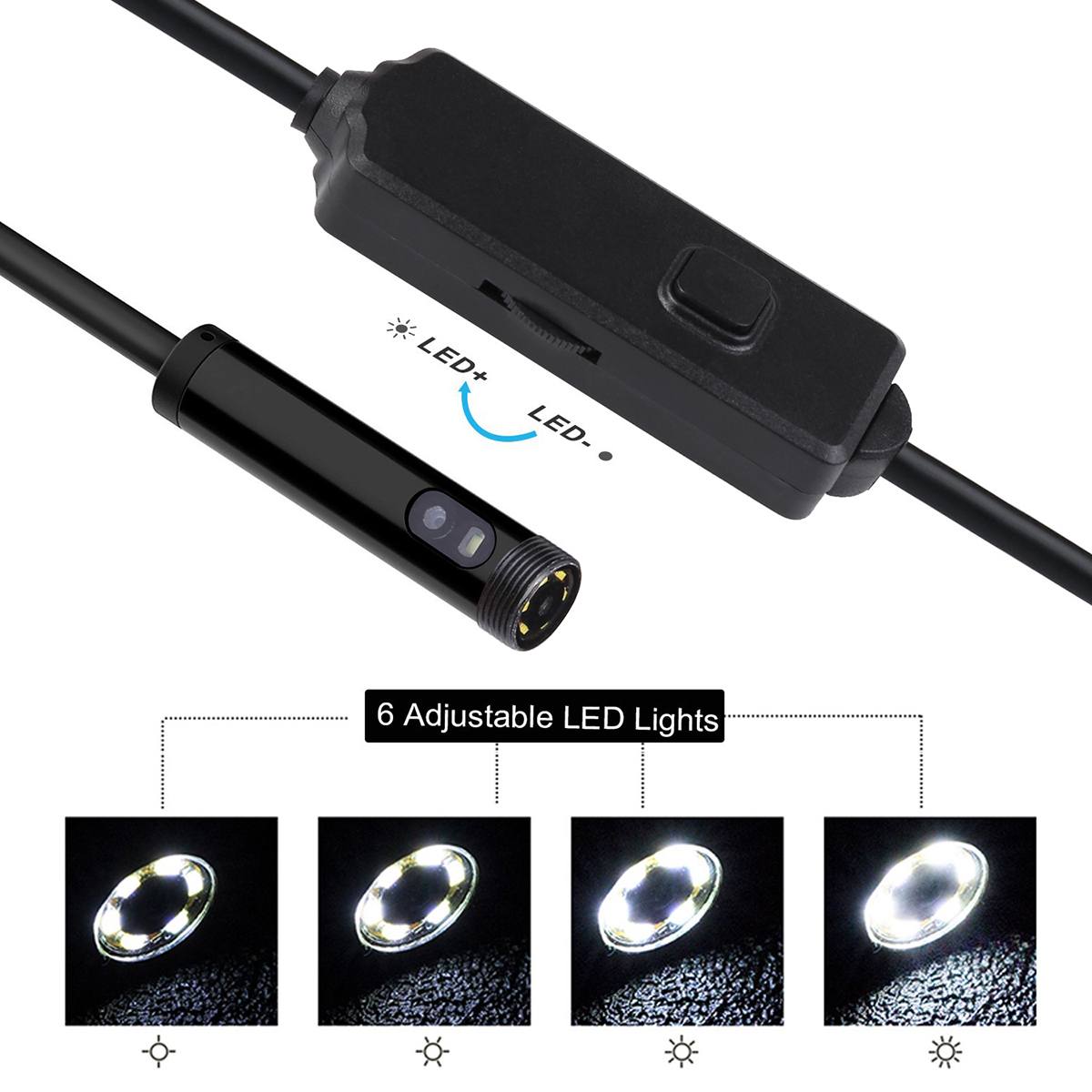 720P 3in1 Dual USB Endoscope Camera 2m 5m 10m Hard Cable Snake Inspection Camera 8mm 6 LED Borescope for Android PC Endoscope