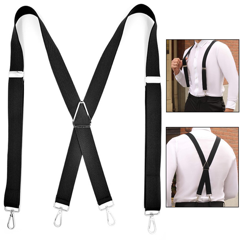 Zwart Werk Bretels Voor Mannen Shirt 4 Snap Haken Zware Big Tall X-Vorm 3.5Cm Breed Verstelbare elastische Broek Broek Bretels