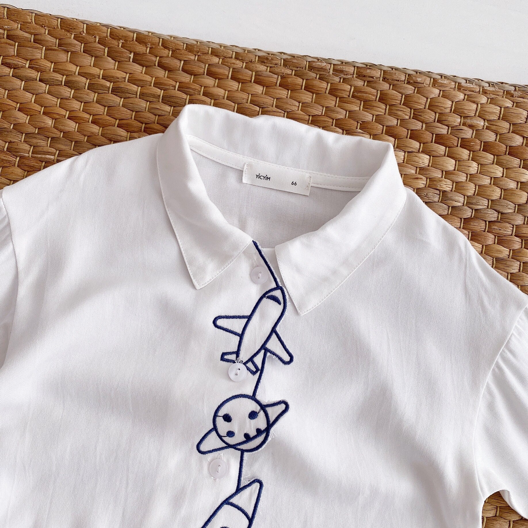 Automne bébé garçons et filles mignon broderie à manches longues body style japonais blanc coton combinaisons décontracté