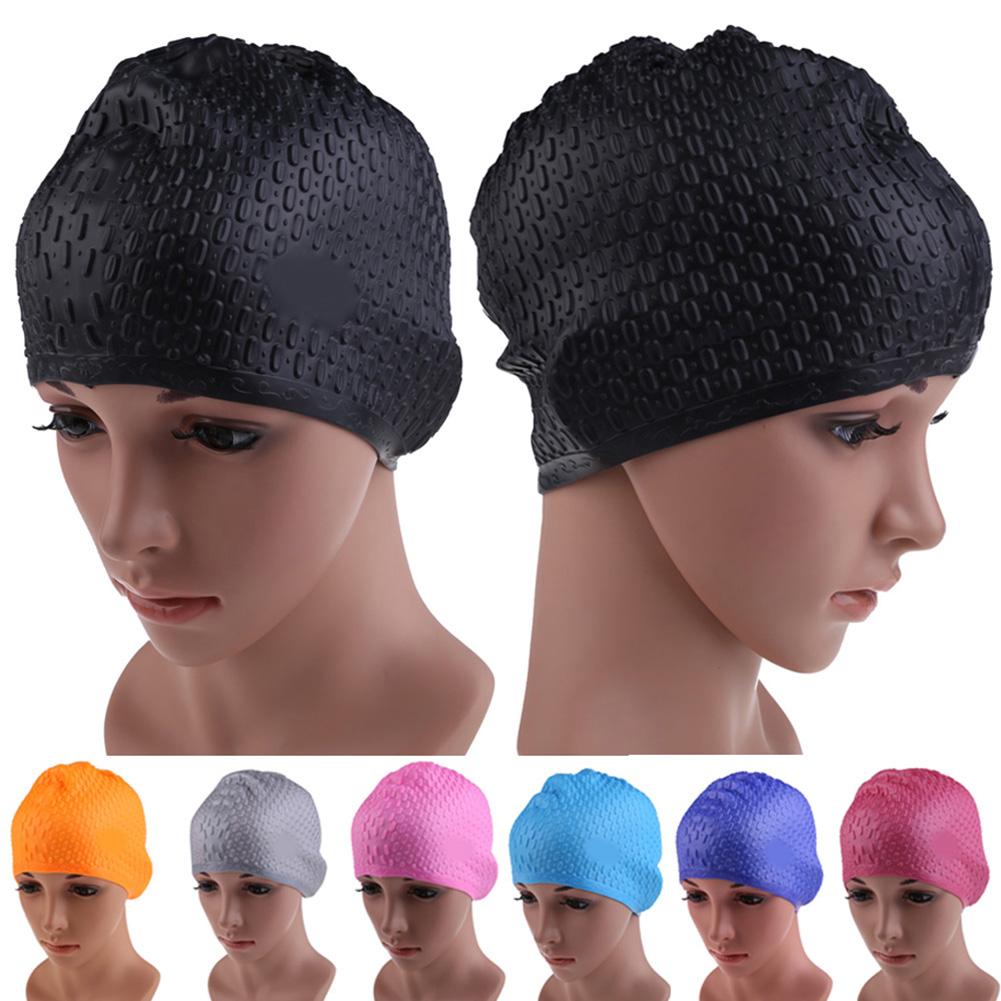 Gorro de natación de pelo largo clásico para mujer, gorra de natación Flexible, gorro de baño largo, gorra de protección para oídos