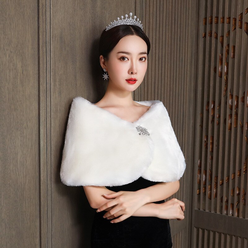 Colorful Women Wedding Jackets White Red Faux Fur Bolero Bridal Shawl Wraps Shrug Winter Evening Party Coat