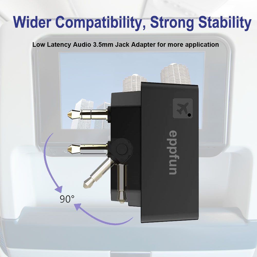 eppfun Updated AK3046E Bluetooth 5.0 Airplane Transmitter with 3.5 mm Jack Audio Adapter Dongle for 2 Airpods Earbuds Headphones