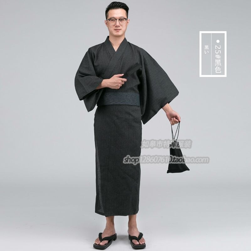 Kimono japonés tradicional de otoño con Obi y bolsa Albornoz de algodón 100% para hombre Kimono para hombre bata de dormir 101101