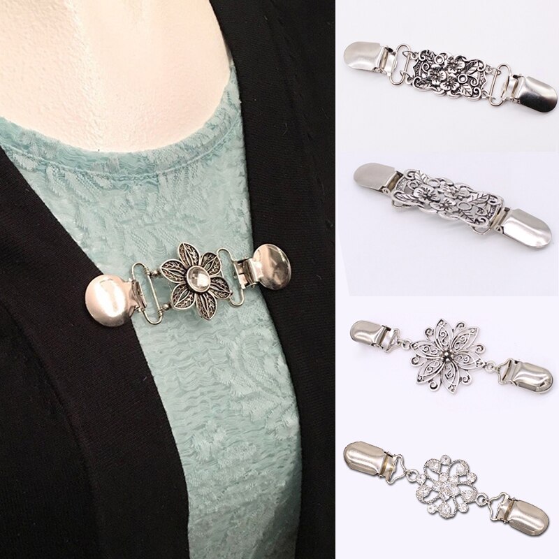 1Pc Retro Vest Clip Cape Shawl Shirt Trui Kraag Eend Clip Parel Steentjes Blouse Gesp Kleding Decoratie Broche Pin