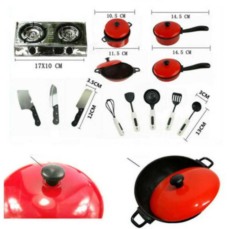 13 Pcs Kid Speelgoed Speelhuis Keukengerei Koken Potten Pannen Voedsel Gerechten Cookware