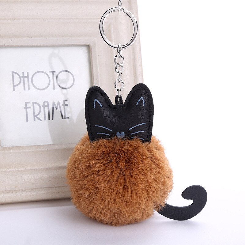 Söt pälsboll nyckelring katt mjuk pompom djur svans hår boll bil nyckelring nyckelring mamma llaveros dam bilväska tillbehör: 04