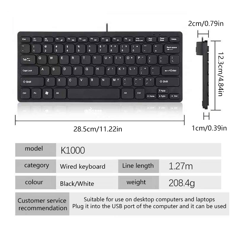 Computer Keyboard Keyboard 78 Key Mute Ultra Thin Wired Mini USB Interface Desktop Computer Small Language Keyboard USB Keyboard: Default Title