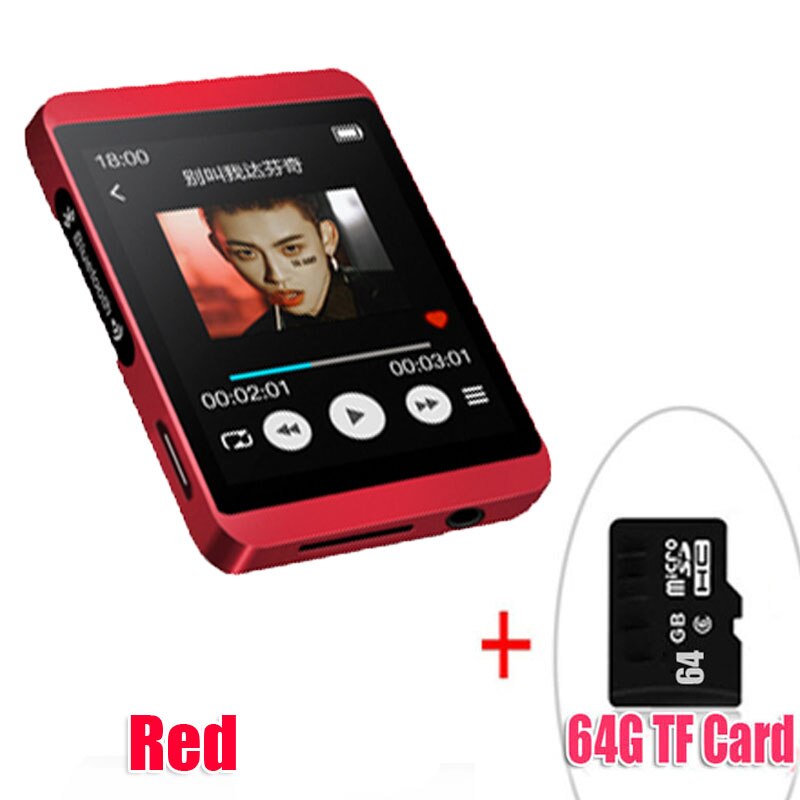 Lettore MP3 Bluetooth originale RUIZU M5 Sport 16GB 8GB Clip Mini Full touch screen supporto FM, registrazione, E-Book, orologio, contapassi: RedWith64GBTFcard / 8GB