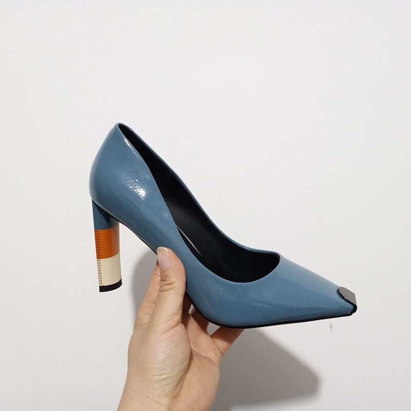 Gekleurde Hak Vrouwen Hoge Hak Schoenen Metalen Vierkante Teen Meisjes Party Bruiloft Schoenen Lente Vrouwen Pompen Hoge Hakken Bruiloft schoenen