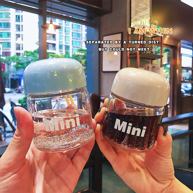 150ml små glasvandflasker bærbare søde mini varmebestandige vandbæger til børnestuderende drikkeflaske med håndtovskopper