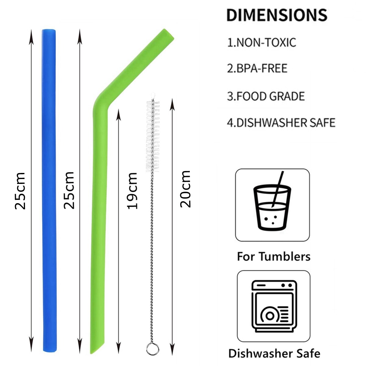 18 gjenbrukbare silikonsugerør 25cm lange sugerør for 30 oz og 20 oz tumblers cocktailsugerør for tilbehør til festbarer