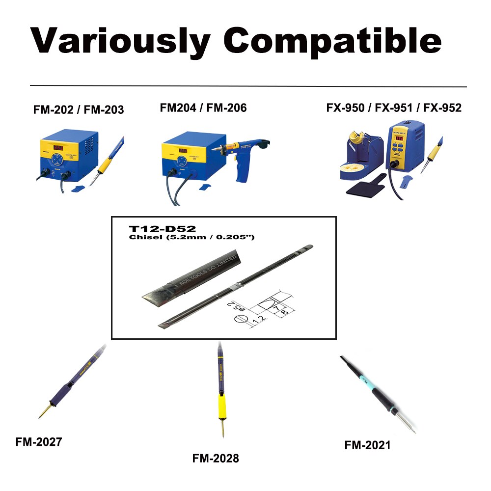 Cacciavite T12-D52 punta di saldatura di 5.2mm per la FX-951 di HAKKO FX-950 FX-952 FX-9501 sostituzione del pezzo della matita del ferro dell'ugello FM-2028 FM2027