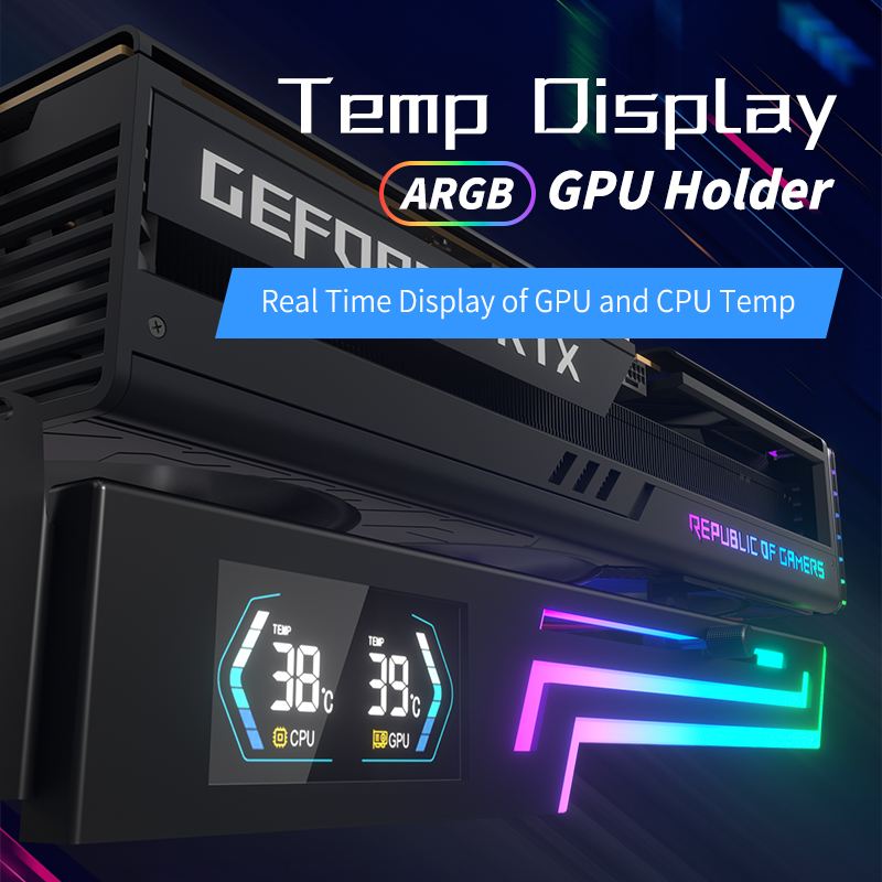 Power Train Z-X6 Temperature display Graphics Card Bracket 5V 3PIN ARGB AURA SYNC Graphics Card VGA Holder Height Adjustable