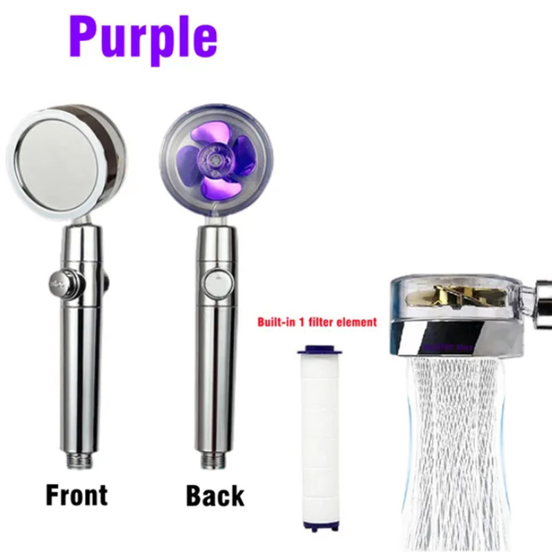 Pommeau de douche à ventilateur à turbine rotative à 360 degrés, spray à économie d'eau à haute pression, filtre de pommeau de douche réglable, accessoires de salle de bain