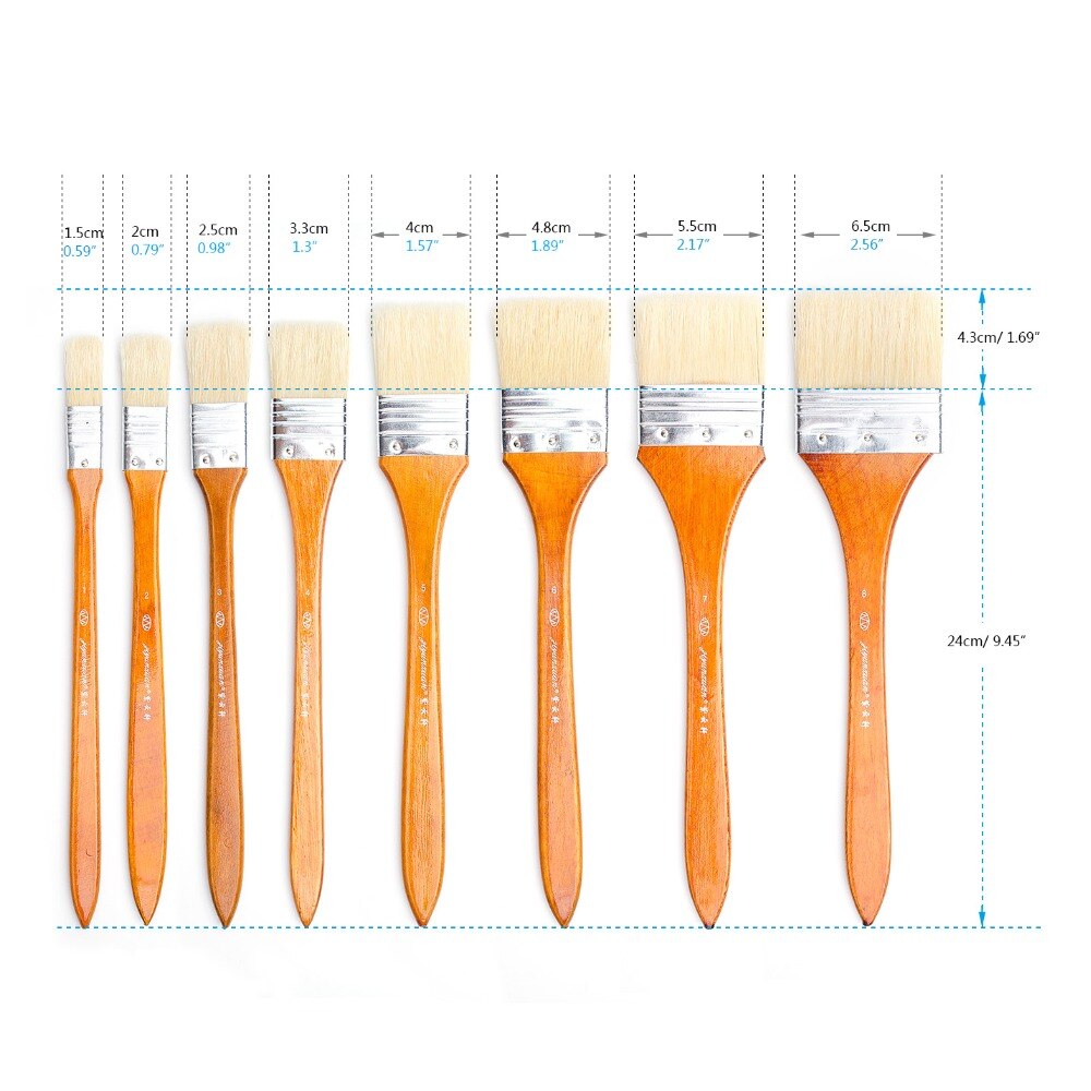 8 Pieces Large Flat Artist Bristle Paint brush Wash Brushes Set for Oil Watercolor Acrylic Paint