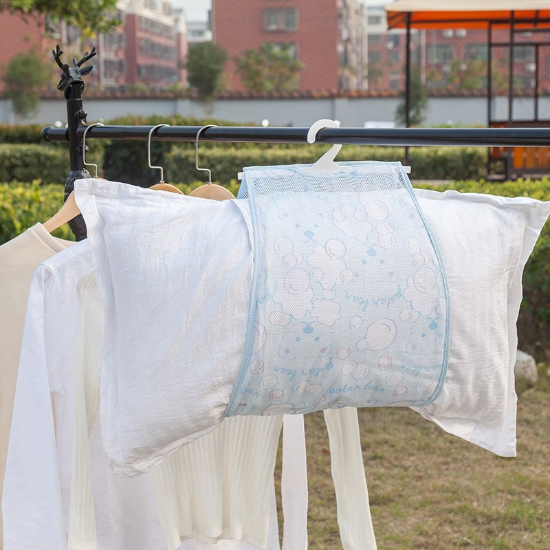 Tørretøj vindtæt tørrestativ fint mesh print multifunktionelt pudelegetøj solpudeklemme tørring pude netpose hængende rack: 6