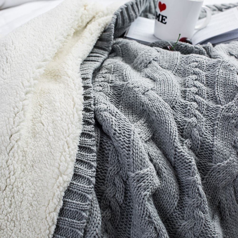 Mantas de punto gruesas hechas a mano manta gruesa de lana Merino voluminosa para adultos de invierno sofá cama hogar mantas