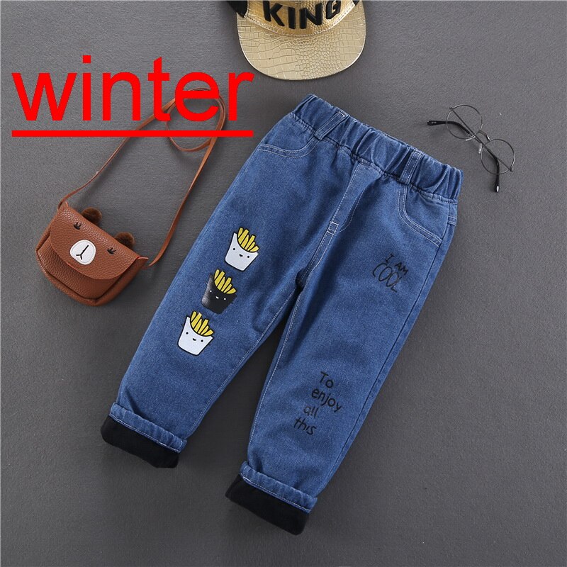 Winter jongens polar fleece voering opgerolde jeans kinderen kinderen all-match warme denim broek kinderen plus fluweel dikke denim broek: 5t-- hoogte 120cm