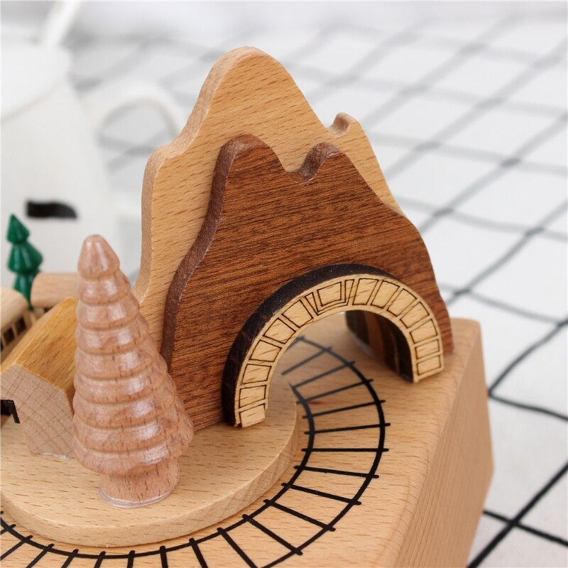 Advanced Wooden Craft Music Box-Train Passing the Cave-Birthday G88E