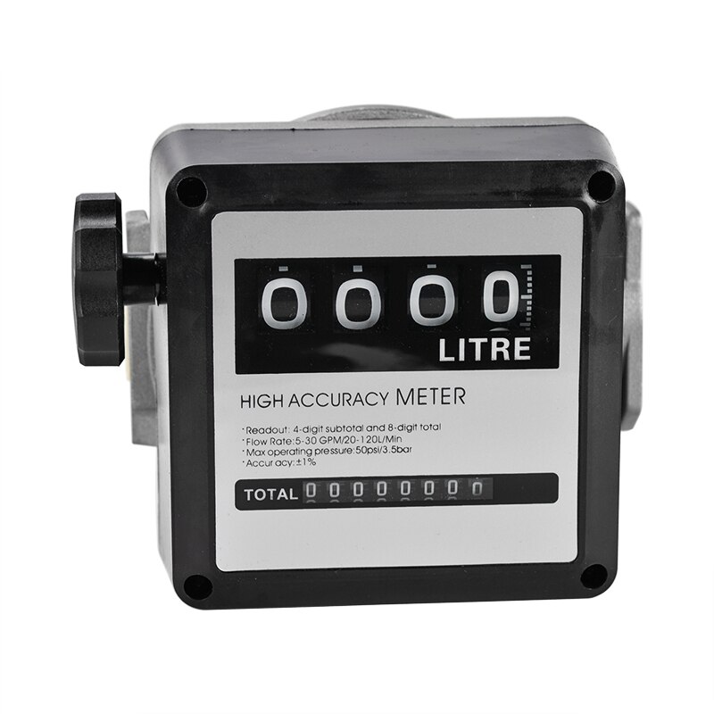 1Pcs FM-120 4 Digital Gasoline Fuel Petrol Oil Flow Meter 20-120L/Min Four Digital for Diesel Fuel Oil Flow Meter Counter