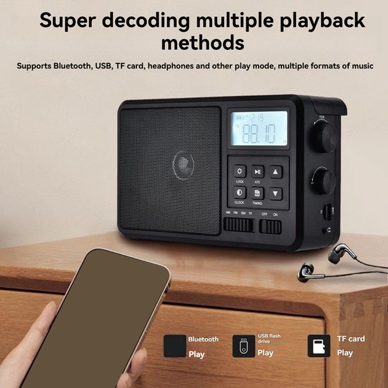 Y45A-Radio de Internet portátil, la mejor recepción, Radio FM Bluetooth, altavoz, pantalla LCD, soporte, despertador, temporizador de sueño