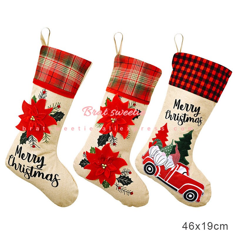 3 Stks/set Kerst Kousen Decoraties Kerstman Herten Sneeuwpop 3D Snoep Sokken Xmas Bag Kerst Decoraties Voor Huis: flower sock set