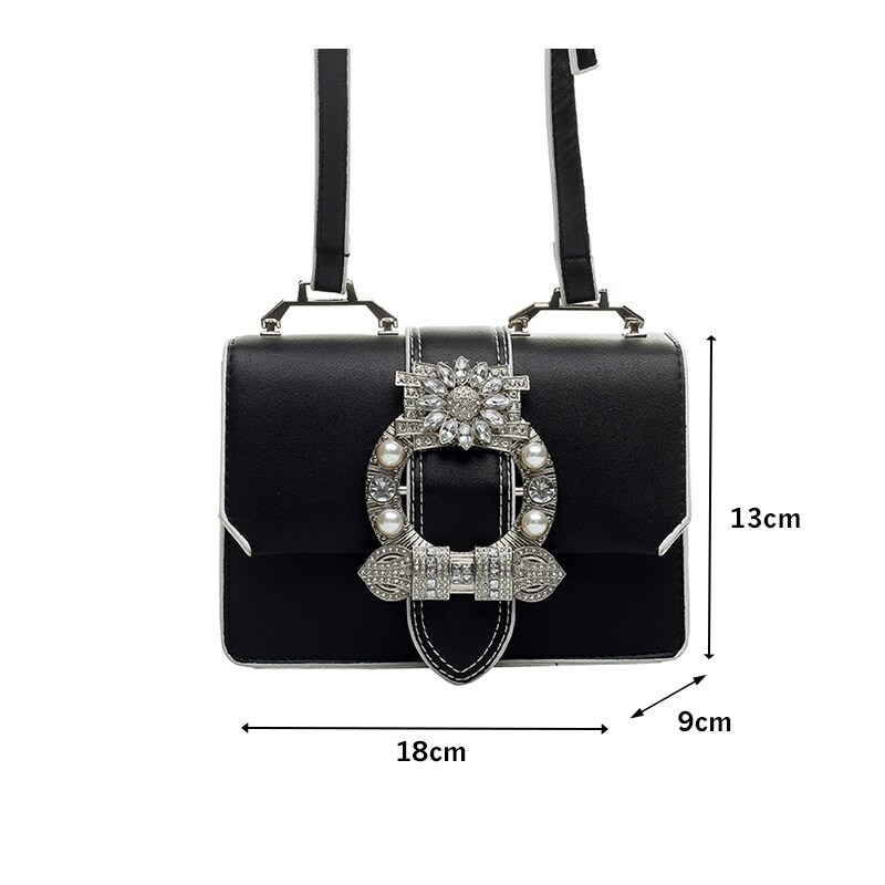 Women Small Square Bags Vintage Single Shoulder Crossbody Bags Rhinestone Pearls Exquisite Flap Bags For Summer