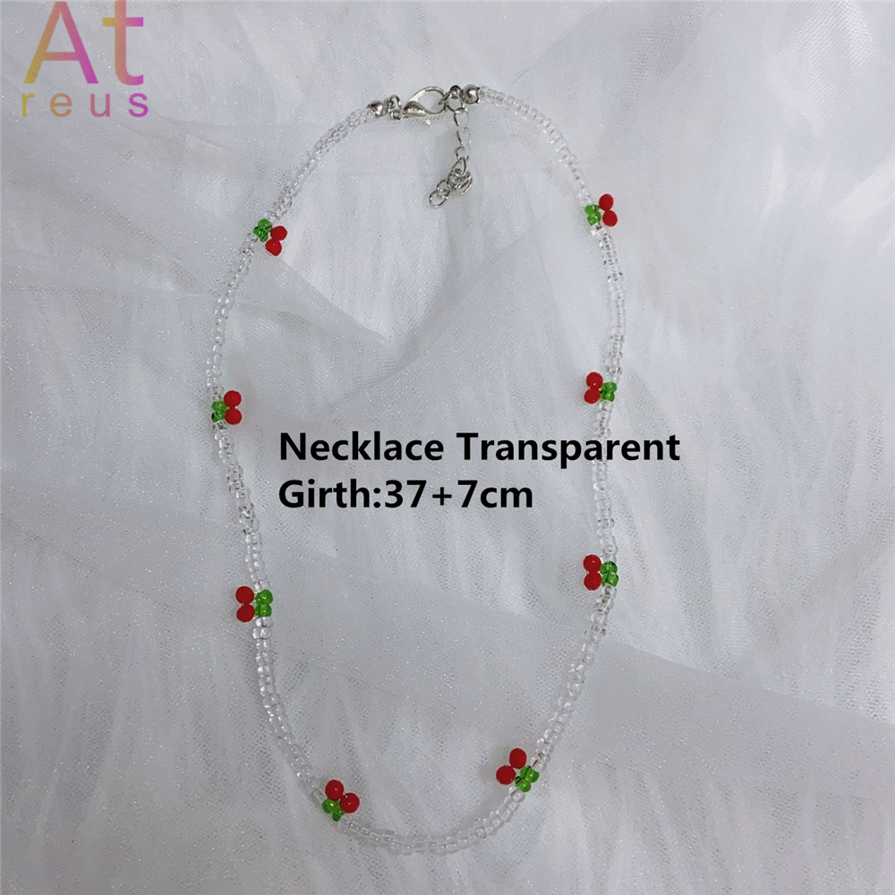 Zomer Strand Boho Transparante Kralen Cherry Sieraden Set Crystal Choker Ketting Voor Vrouwen Meisje Fruit Weave Kralen Armband Ring: H72595