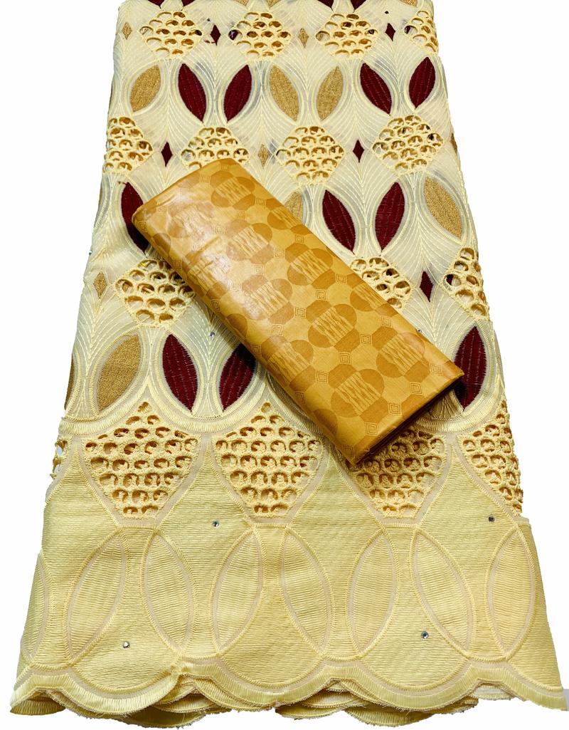 African Guinea Bazin Brocade Damask Fabric for Femme Robe VKM039 Bazin Riche Brode with Swiss Cotton Lace 2.5+2.5 yards/set: AS PIC7