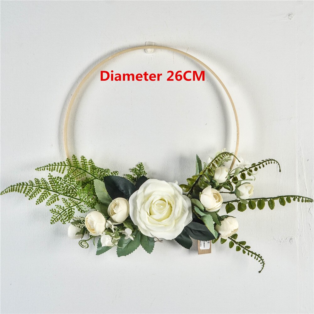 Cilected Hydrangea Eucalyptus Garland Wooden Wall Hanging Decoration Artificial Flower Garland Hoop Wreath For Wedding Backdrop: Color13
