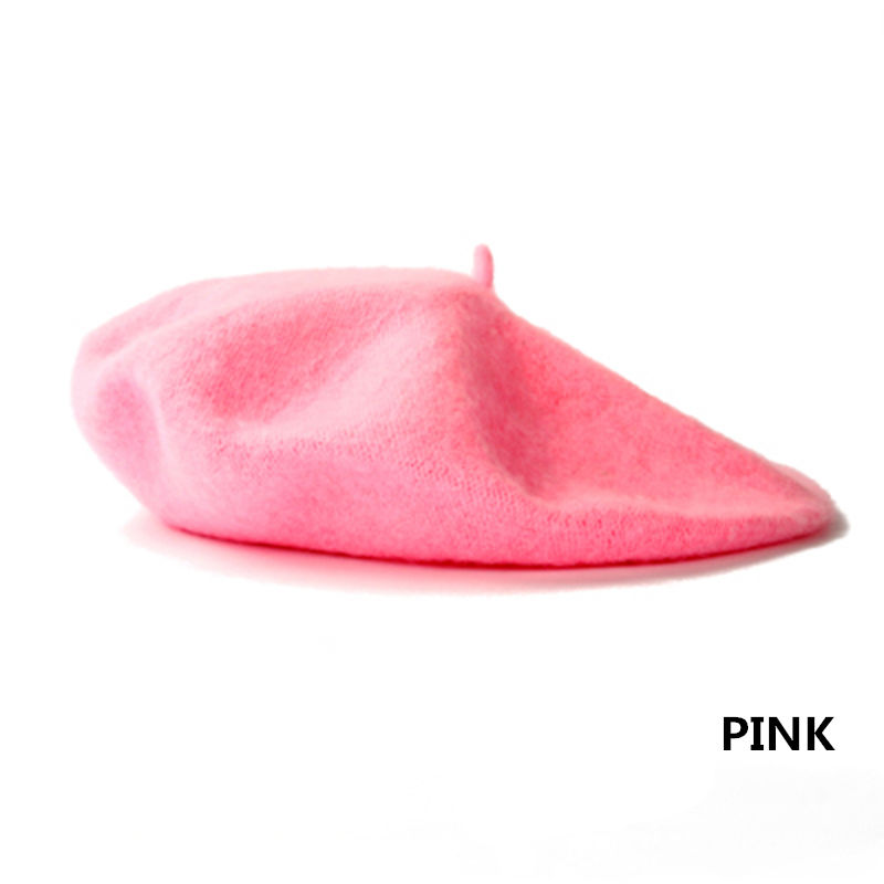 Béret en Laine Rétro et Style Artiste Français pour Femme et Fille Chapeau Vintage de Couleur Unie, , pour Dame, Hiver: Pink