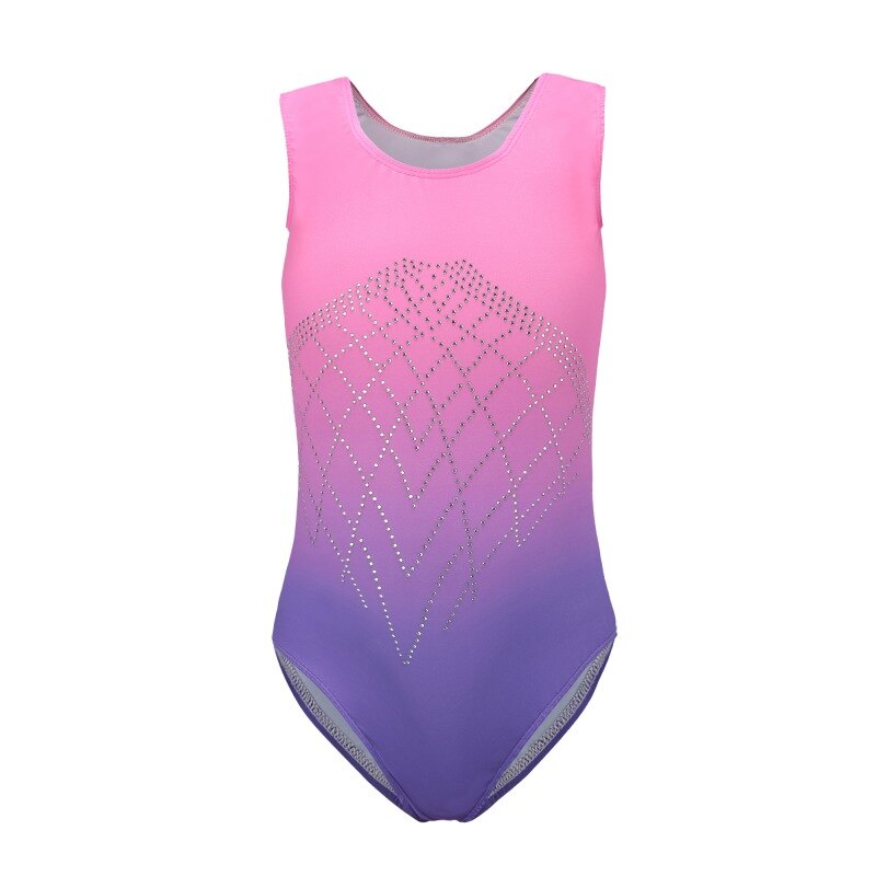 Ballet Sleeveless Diamond Highlights Blue Purple Gradient Color Body Suit Ballet Gymnastics Dance Practice Clothes
