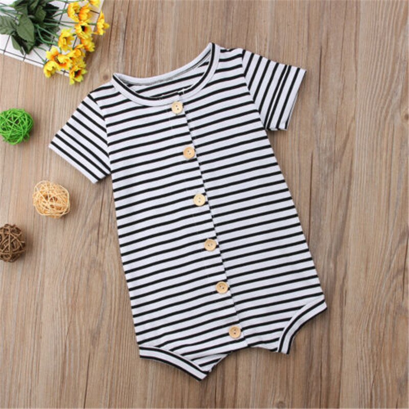 0-24M Pasgeboren Baby Jongens Zomer Bodysuits Zwart Wit Gestreepte Print Playsuit Voor Pasgeboren Baby Meisjes Sunsuit Jumpsuits: Striped / 12m