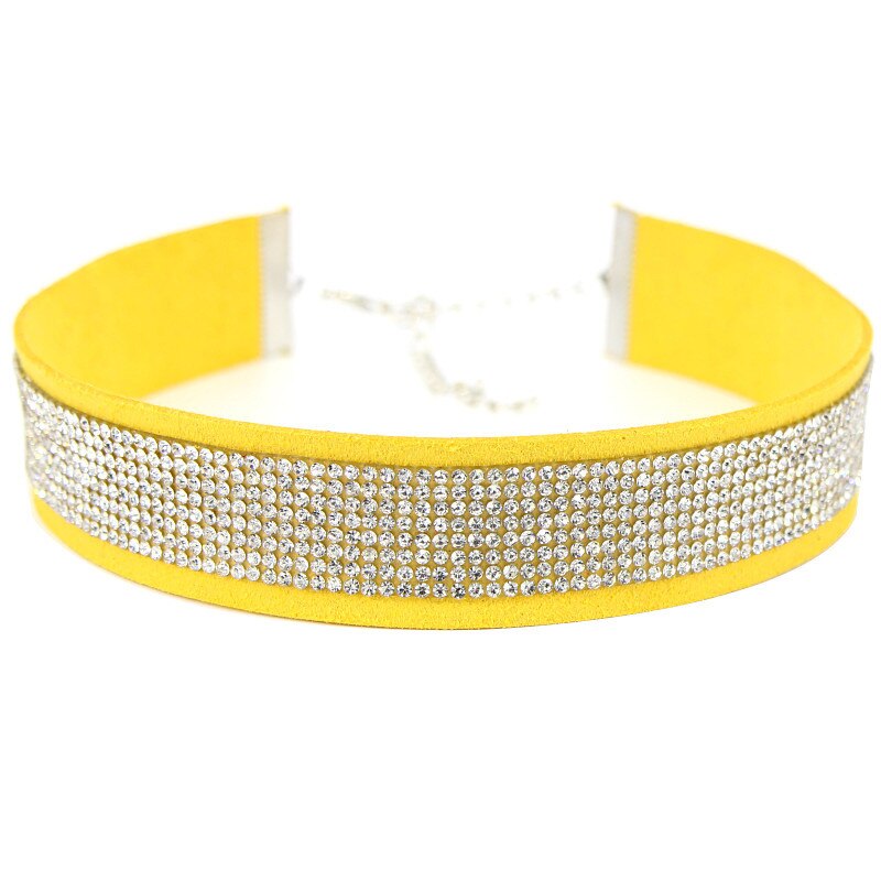 Gargantilla gótica de cuero negro con diamantes de imitación para mujer, collar de cristal, Gargantilla con estilo, joyería de ,: yellow