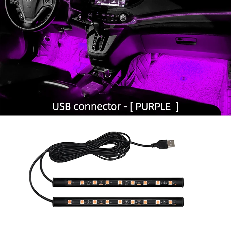 Luz Led ambiental para coche con USB, 5V, Universal, lámpara de pie Interior para coche, decoración, iluminación de retroiluminación, luces de neón decorativas para coche: Cristal azul