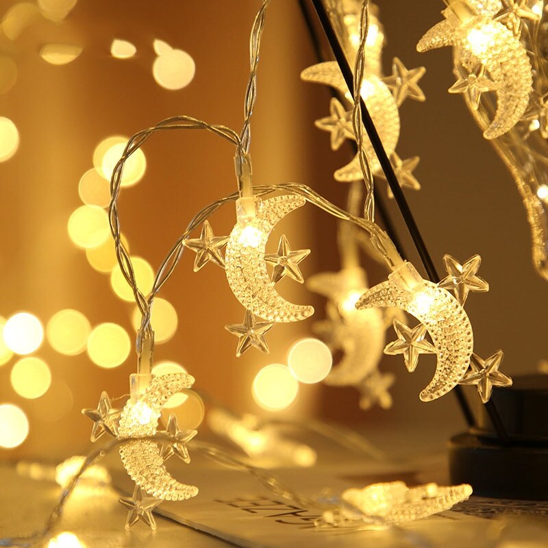 Guirnalda de luces LED con forma de luna y estrella para Navidad, cortina de luces de hadas para el hogar, de año , decoración de vacaciones y bodas, 3,5 M: A3-1.5M