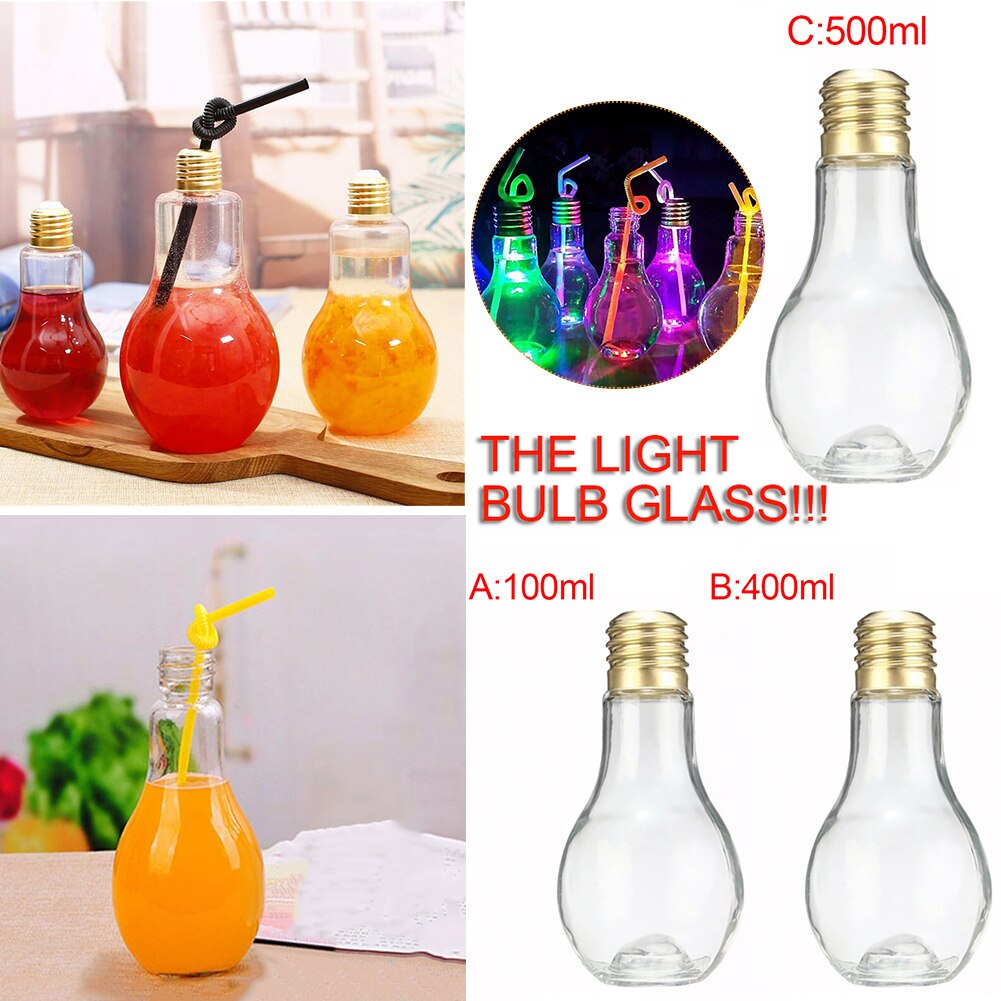 Glowing Light Bulb Juice Cup Drink Bottle 400ml/500ml Plastic Cold Water Summer Milk Juice Tea Coffee Bottle